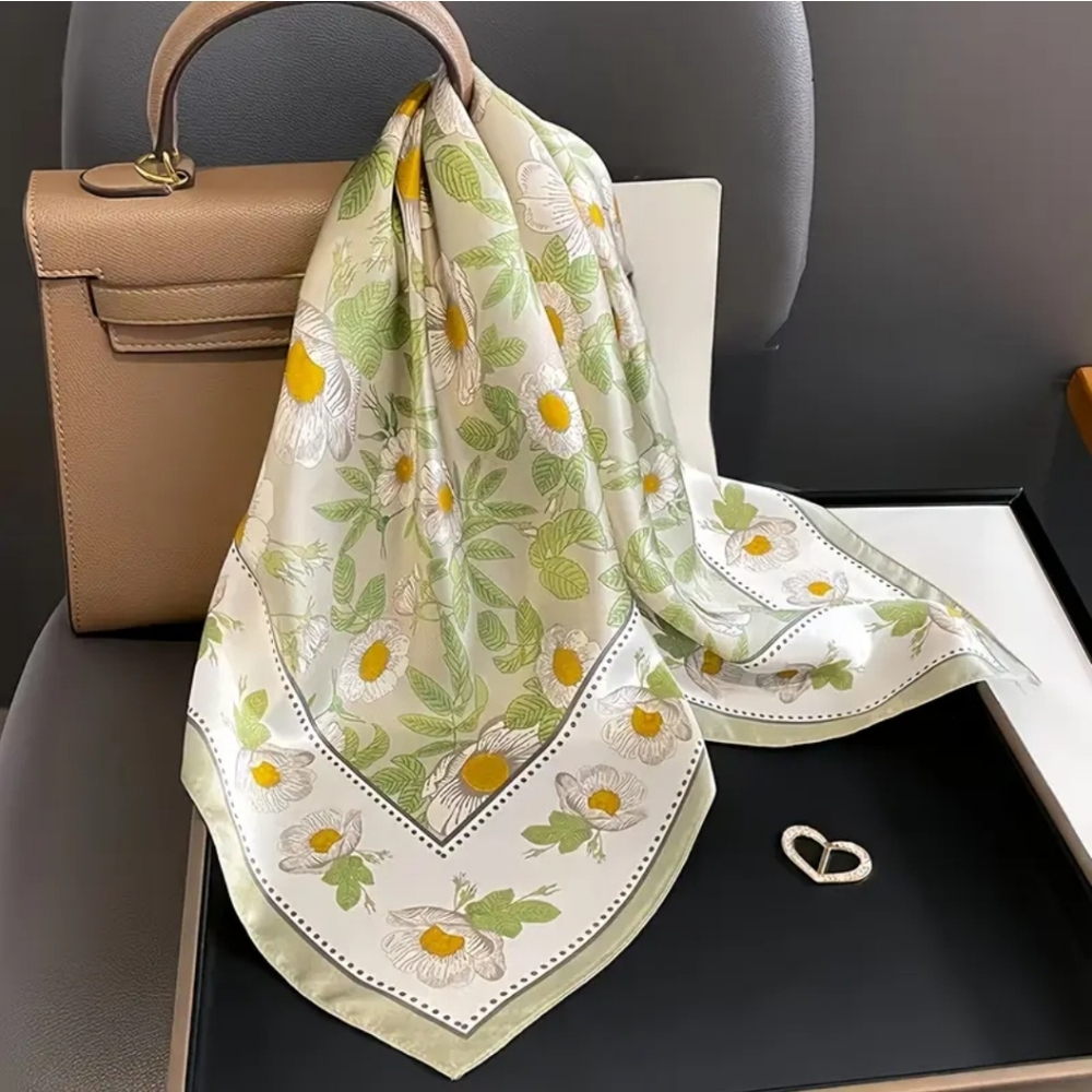 Floral SCARF Soft STYLISH CHIC GREEN AND YELLOW GARDENIA